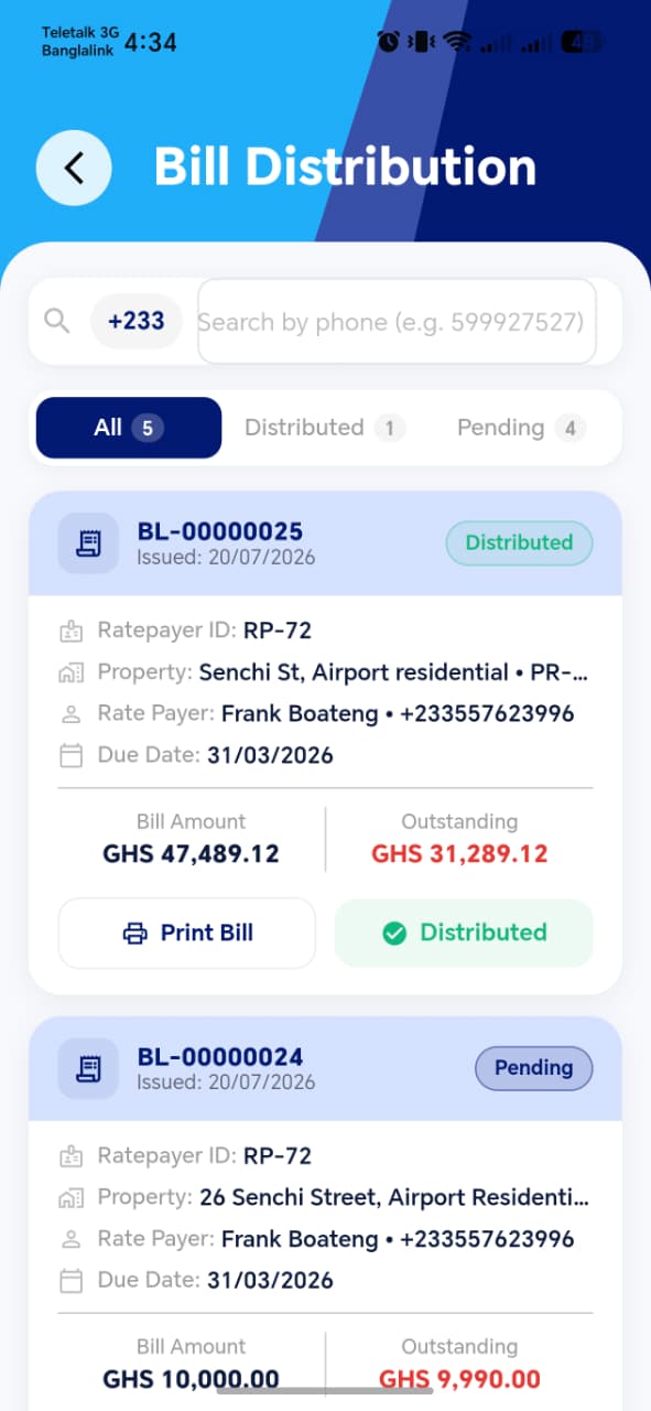 Bill Distribution List