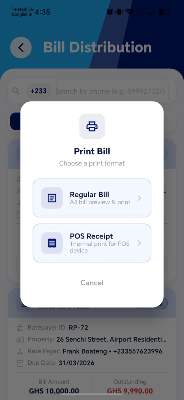 Print Bill Options