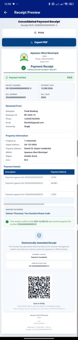 Consolidated Receipt Preview