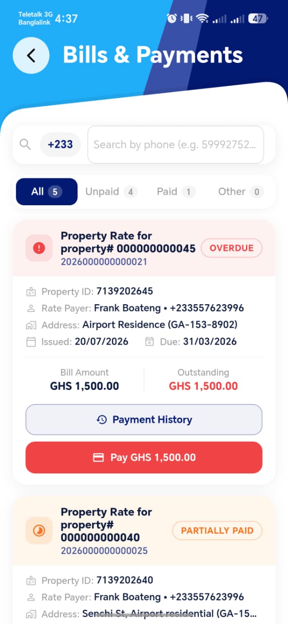 Bills & Payments List
