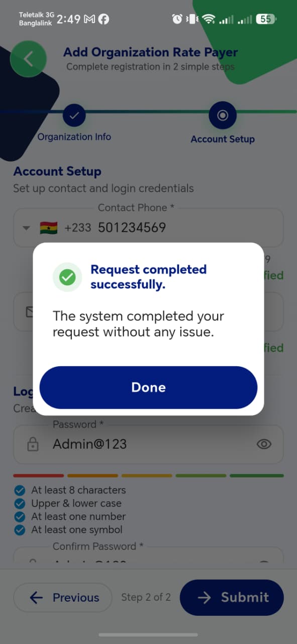 Rate Payer Added Successfully