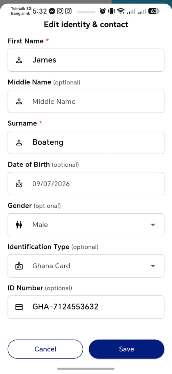 Edit Identity & Contact