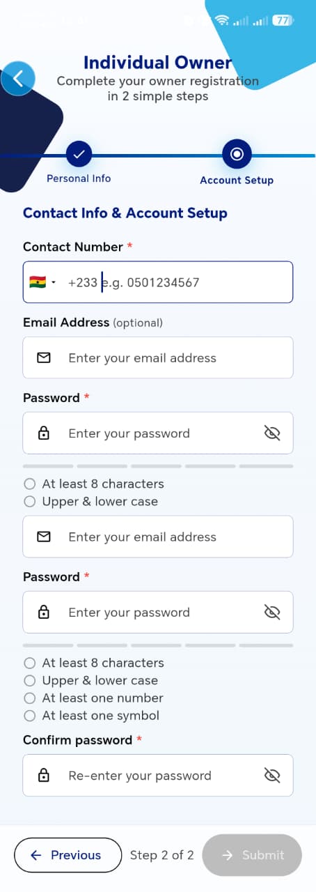 Individual Rate Payer - Account Setup